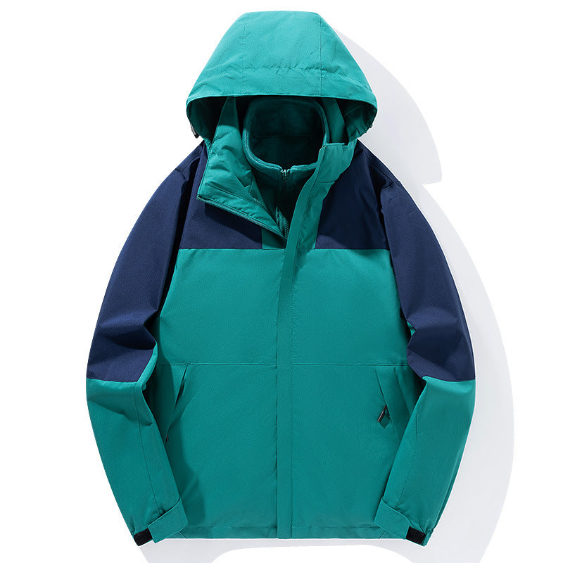 Herren zweilagige Softshell-Trekkingjacke mit fest integrierter Kapuze und fleecegefüttertem Kragen Drune