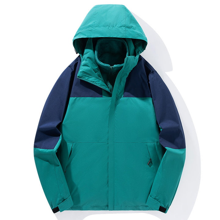 Herren zweilagige Softshell-Trekkingjacke mit fest integrierter Kapuze und fleecegefüttertem Kragen Drune