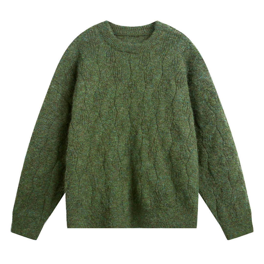 Unisex Oversize Zopfmuster-Strickpullover mit Rundhals und texturierter Struktur Drune