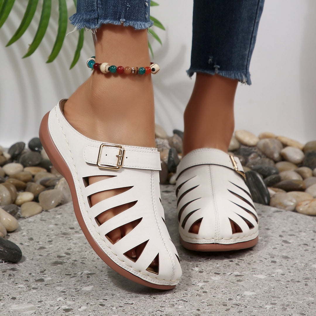 Damen Geschlossene Riemen-Pantoletten mit Cut-Outs und verstellbarer Schnalle Drune