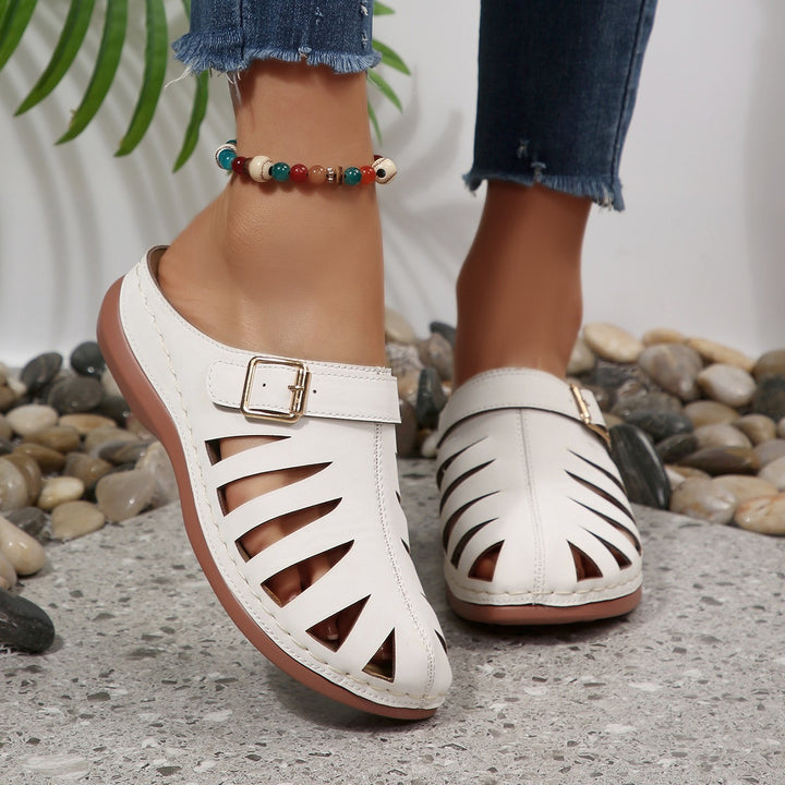 Damen Geschlossene Riemen-Pantoletten mit Cut-Outs und verstellbarer Schnalle Drune