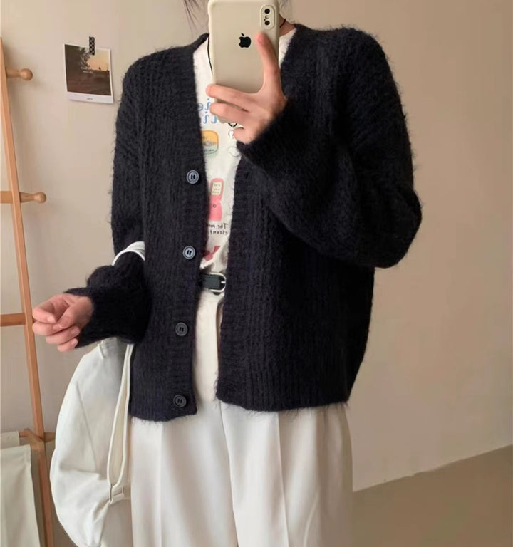 Damen kuschelige Strickjacke mit moderne Knopfdetails und oversized Schnitt Drune