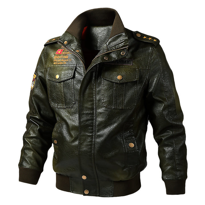 Herren Kunstleder-Pilotblouson im Military-Style mit Schulterpatten und Pattentaschen Drune