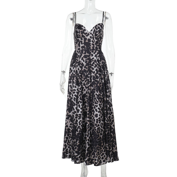Damen Maxikleid mit tiefem V-Ausschnitt und elegantem Leopardenmuster Drune