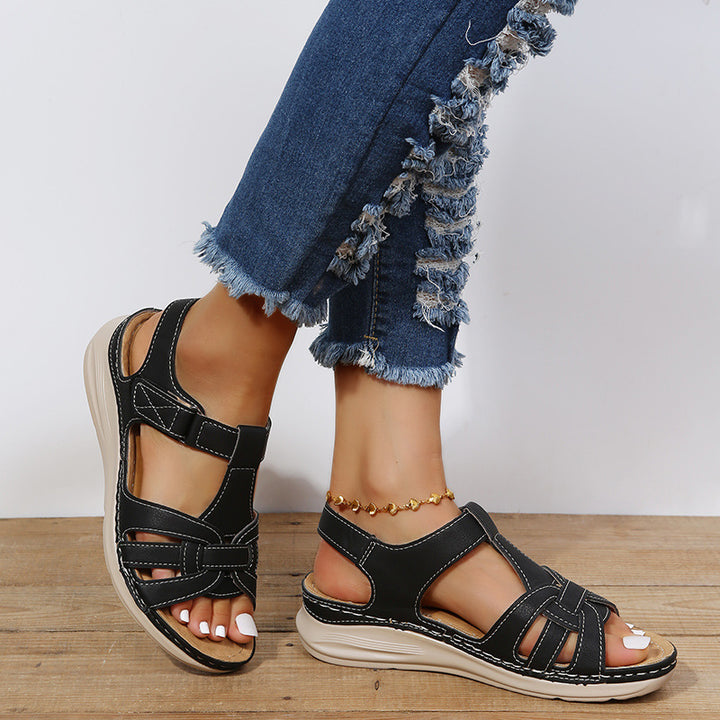 Damen Bequeme orthopädische Klett-Sandalen mit gepolsterter Plateau-Sohle Drune