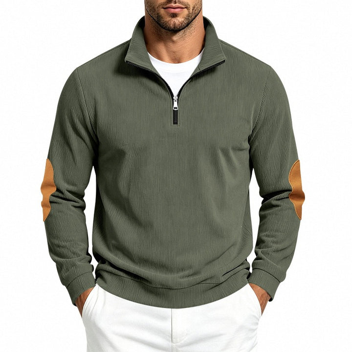 Herren Halbzip-Pullover mit Waffelstruktur und Ellbogen-Patches Drune