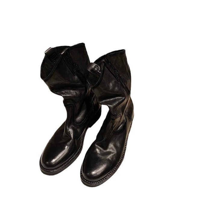 Damen Mid‑Calf Slouch Western‑Stiefel aus Glattleder mit Zuglaschen und profilierter Laufsohle Drune