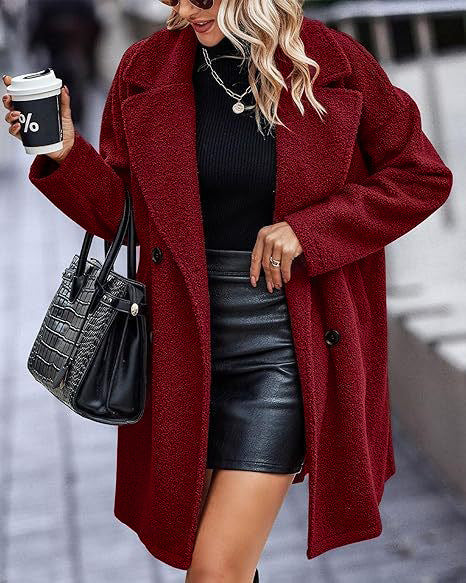 Damen Oversize Teddy-Mantel mit Reverskragen und Double-Breasted-Schnitt Drune