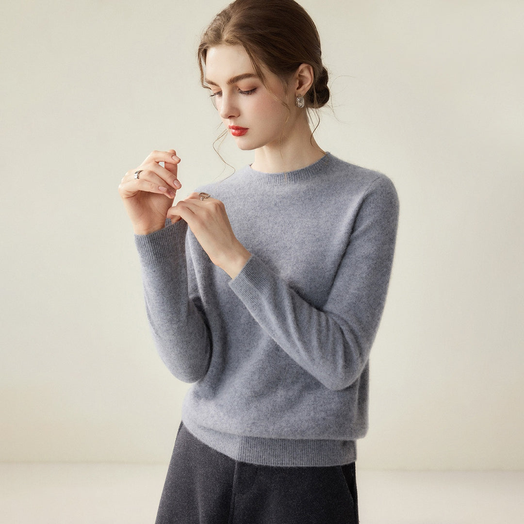 Damen Leichter Rundhalspullover aus Kaschmir‑Look mit extrafeinem Flor und geripptem Saum Drune