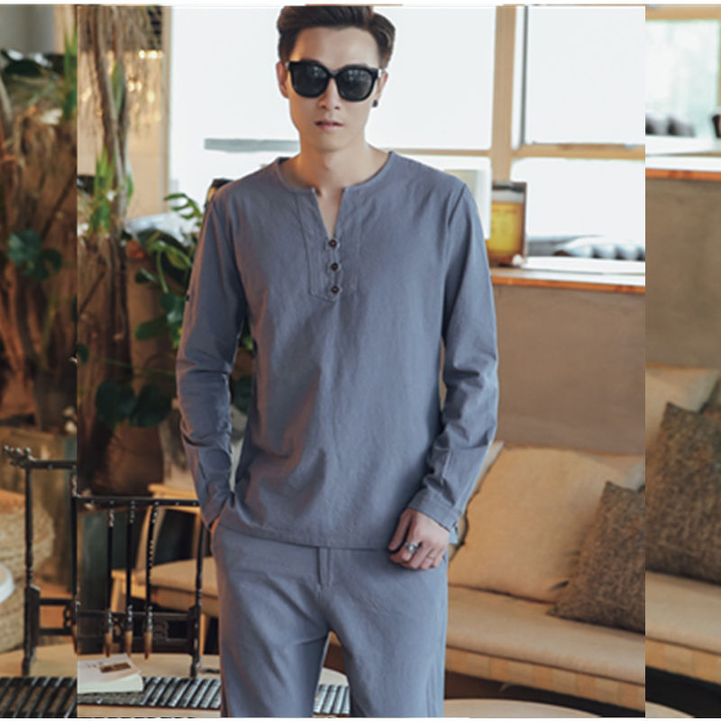 Herren Langärmeliges Henley-Hemd mit Stehkragen, Kurzknopfleiste und Relaxed Fit Drune