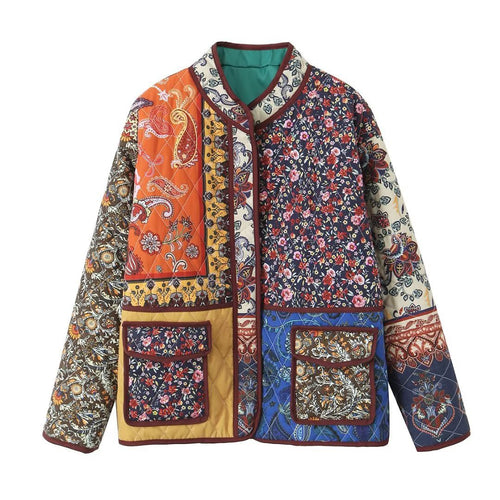 Damen nan gesteppte Patchwork-Quiltjacke mit Paisley- und Blumendessin, Rundhalsausschnitt und aufgesetzten Klapptaschen Drune