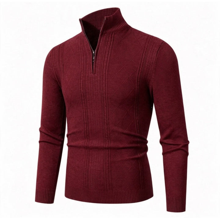 Herren Feiner Halbzip-Rollkragenpullover mit Strukturstreifen und körpernahem Schnitt Drune