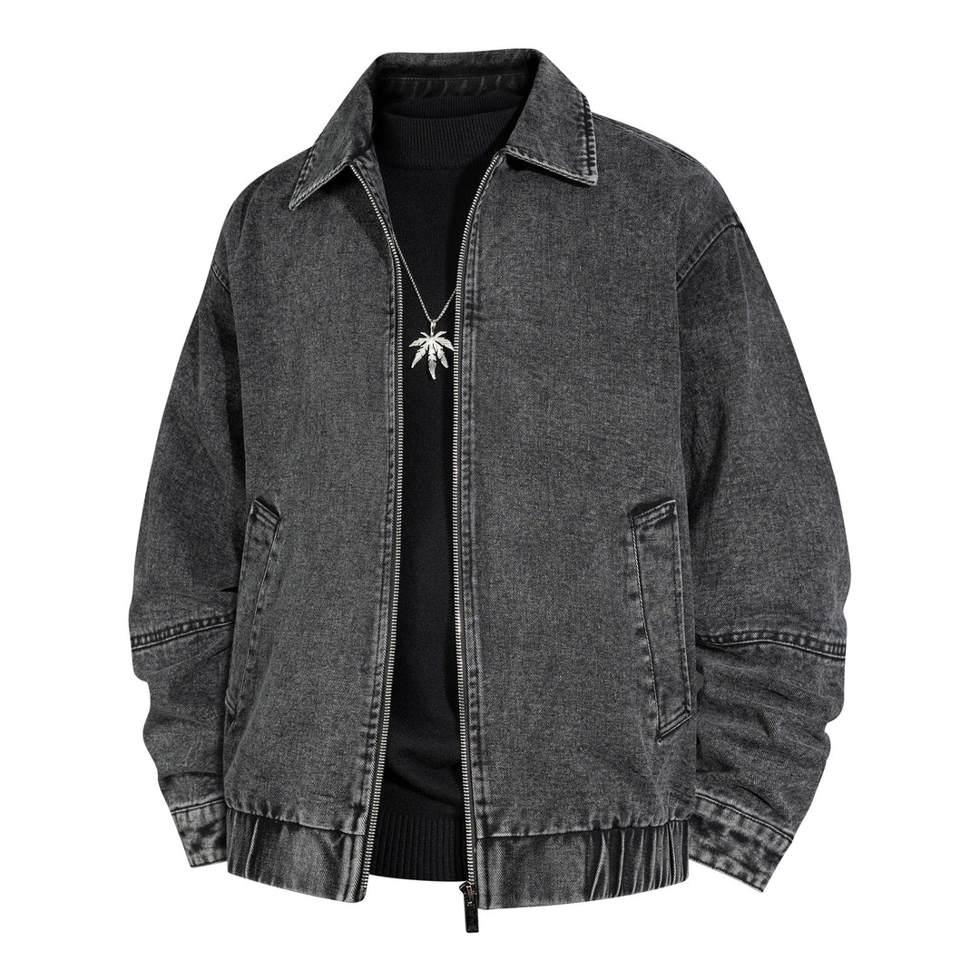 Herren Oversized Vintage-Jeansjacke mit durchgehendem Metallreißverschluss Drune
