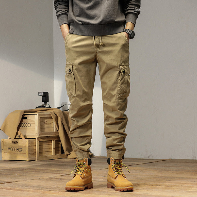 Herren Robust geschnittene Canvas-Cargo-Jogginghose mit Tunnelzugbund, Knieabnähern und elastischen Knöchelabschlüssen Drune