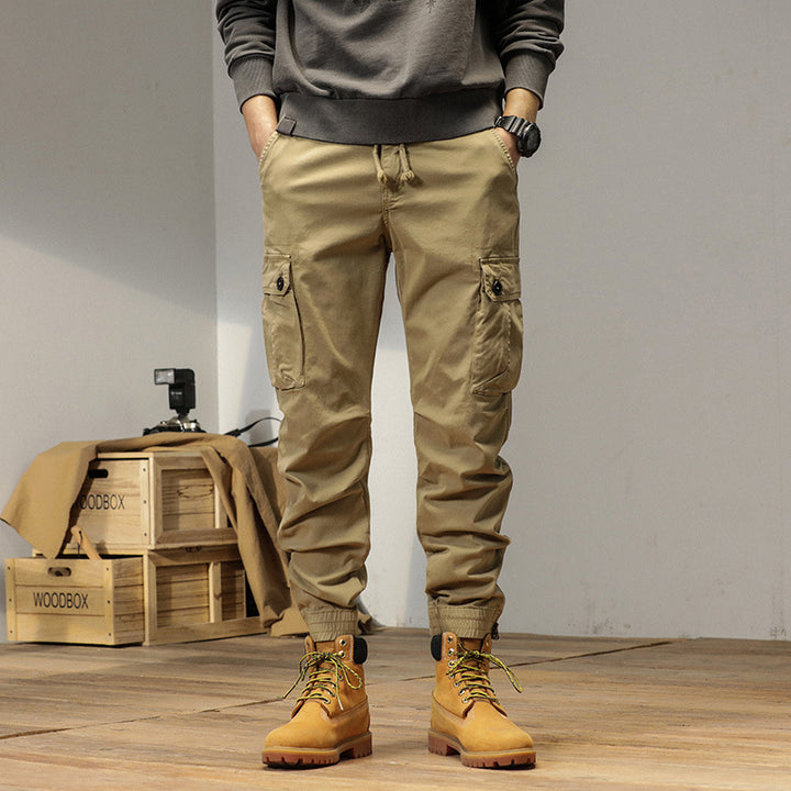 Herren Robust geschnittene Canvas-Cargo-Jogginghose mit Tunnelzugbund, Knieabnähern und elastischen Knöchelabschlüssen Drune