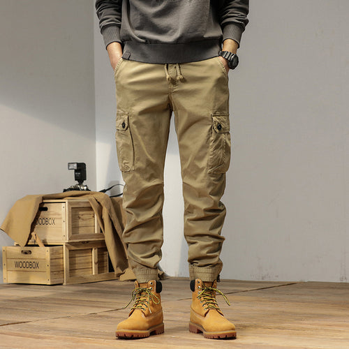 Herren Robust geschnittene Canvas-Cargo-Jogginghose mit Tunnelzugbund, Knieabnähern und elastischen Knöchelabschlüssen Drune