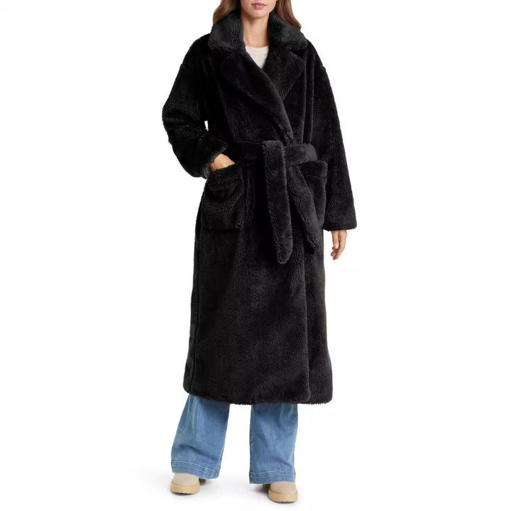Damen Lange Kuschel-Bademantel mit Gürtel und Taschen Drune