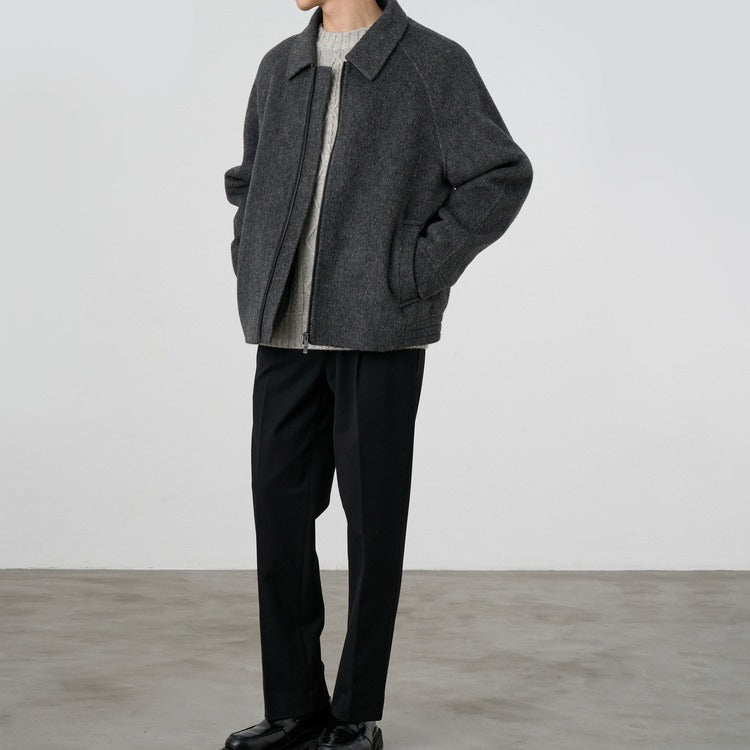 Herren Boxy‑Wollblouson mit verdecktem Zwei‑Wege‑Reißverschluss und Hemdkragen Drune