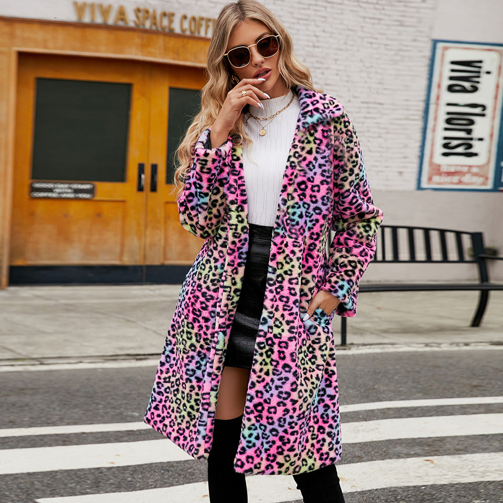 Damen Flauschiger Plüschmantel im Leoparden-Look Drune