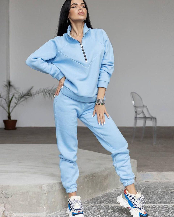 Damen Sportlicher Trainingsanzug mit hohem Kragen und praktischen Taschen Drune