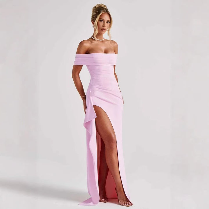 Damen Elegantes Off-Shoulder-Maxi-Kleid mit Hohem Schlitz Drune