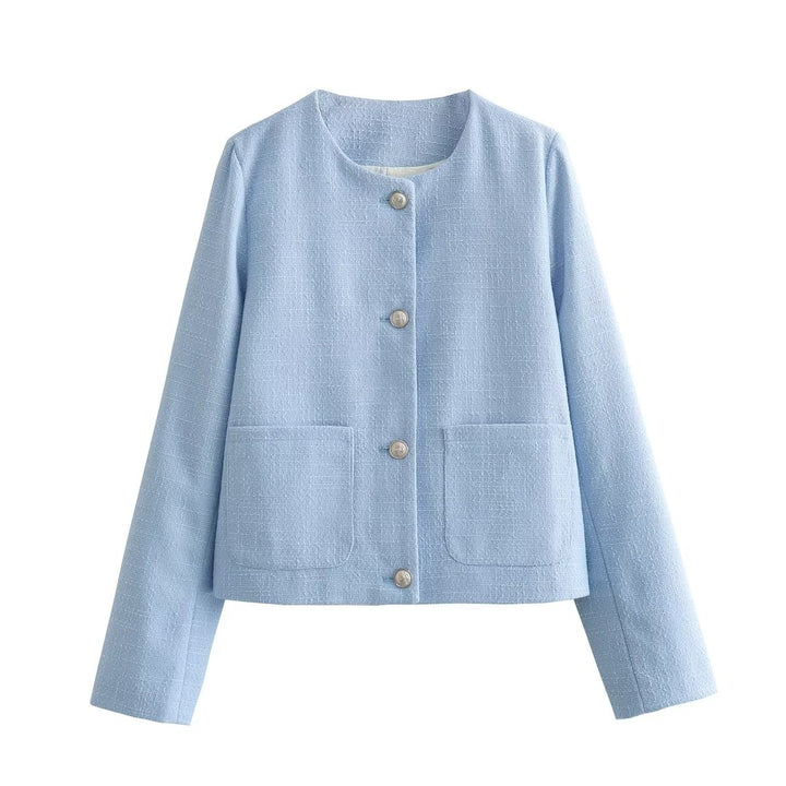 Damen elegante Kurzjacke mit dekorativen Knopfdetails und praktischen Taschen Drune