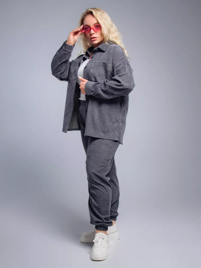 Damen nan Oversized-Cord-Set mit Hemdjacke und Gummizug-Jogpant Drune