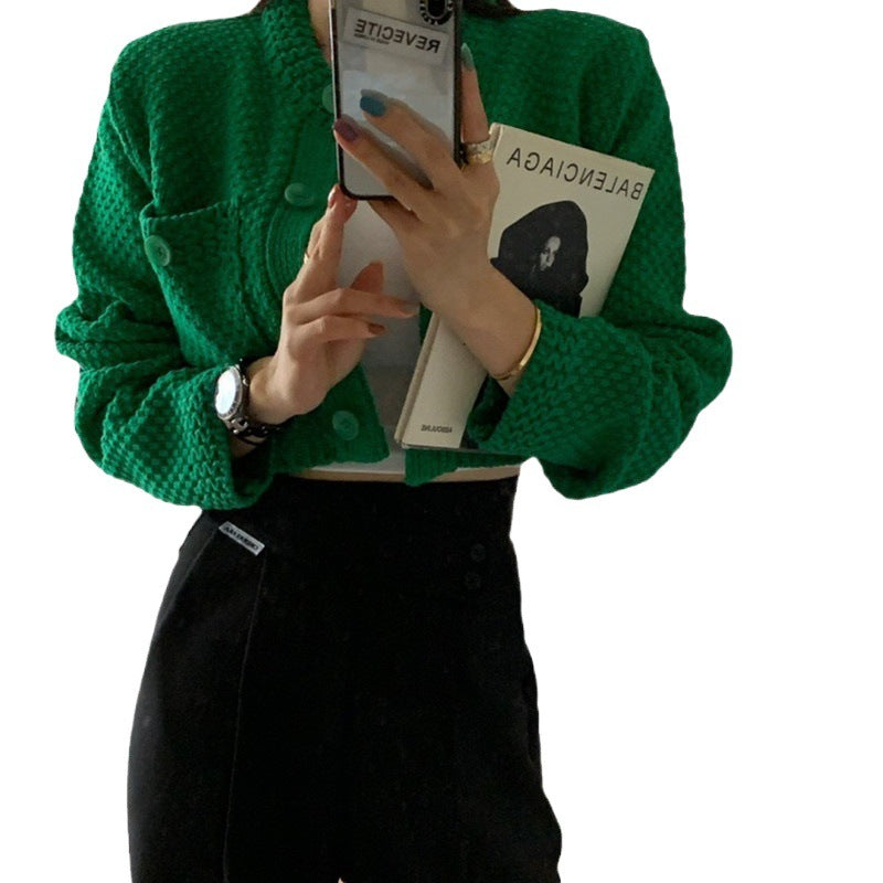 Damen modische Strickjacke mit dekorativen Knöpfen und Taschen Drune