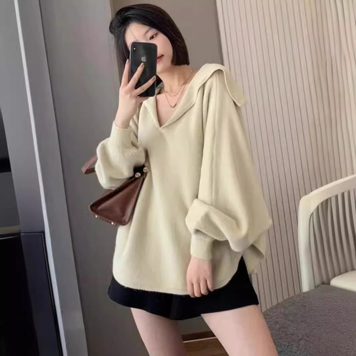 Damen oversized Kapuzenpullover aus hochwertigem Strick Drune