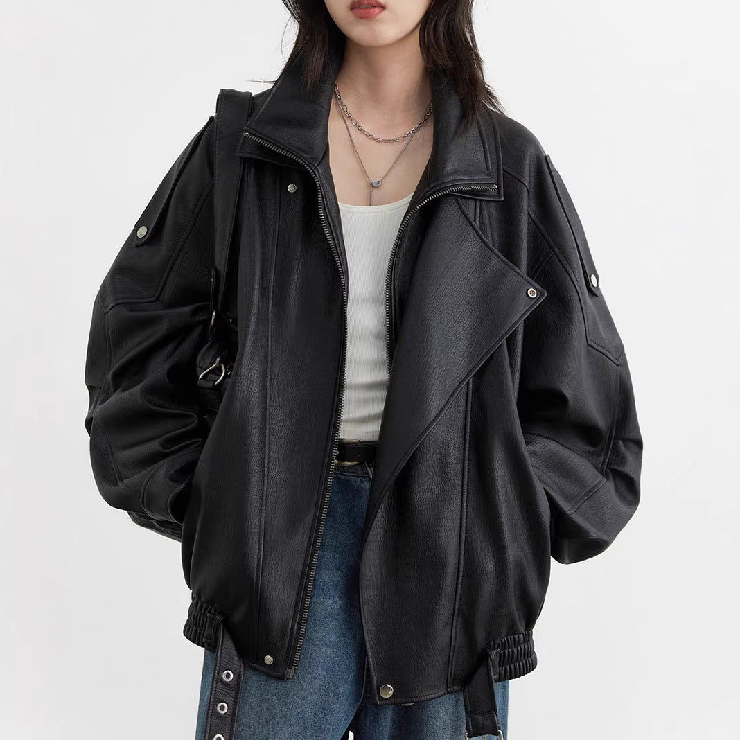 Damen Stilvolle Lederjacke Drune