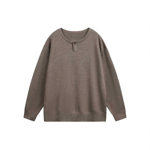 Damen Oversize-Strickpullover mit Knopfdetail am Rundhalsausschnitt Drune
