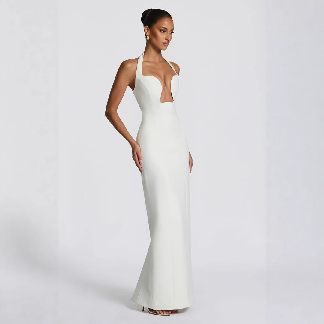 Damen Abendkleid mit tiefem V-Ausschnitt und figurbetontem Schnitt Drune