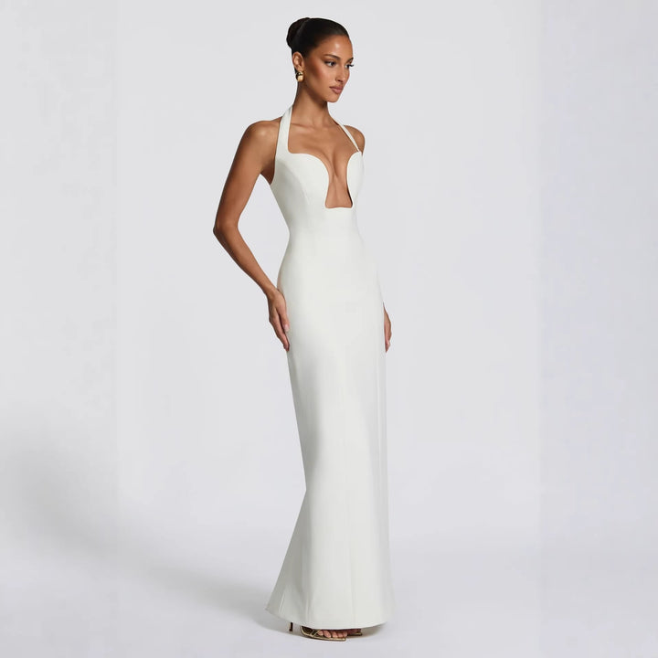 Damen Abendkleid mit tiefem V-Ausschnitt und figurbetontem Schnitt Drune