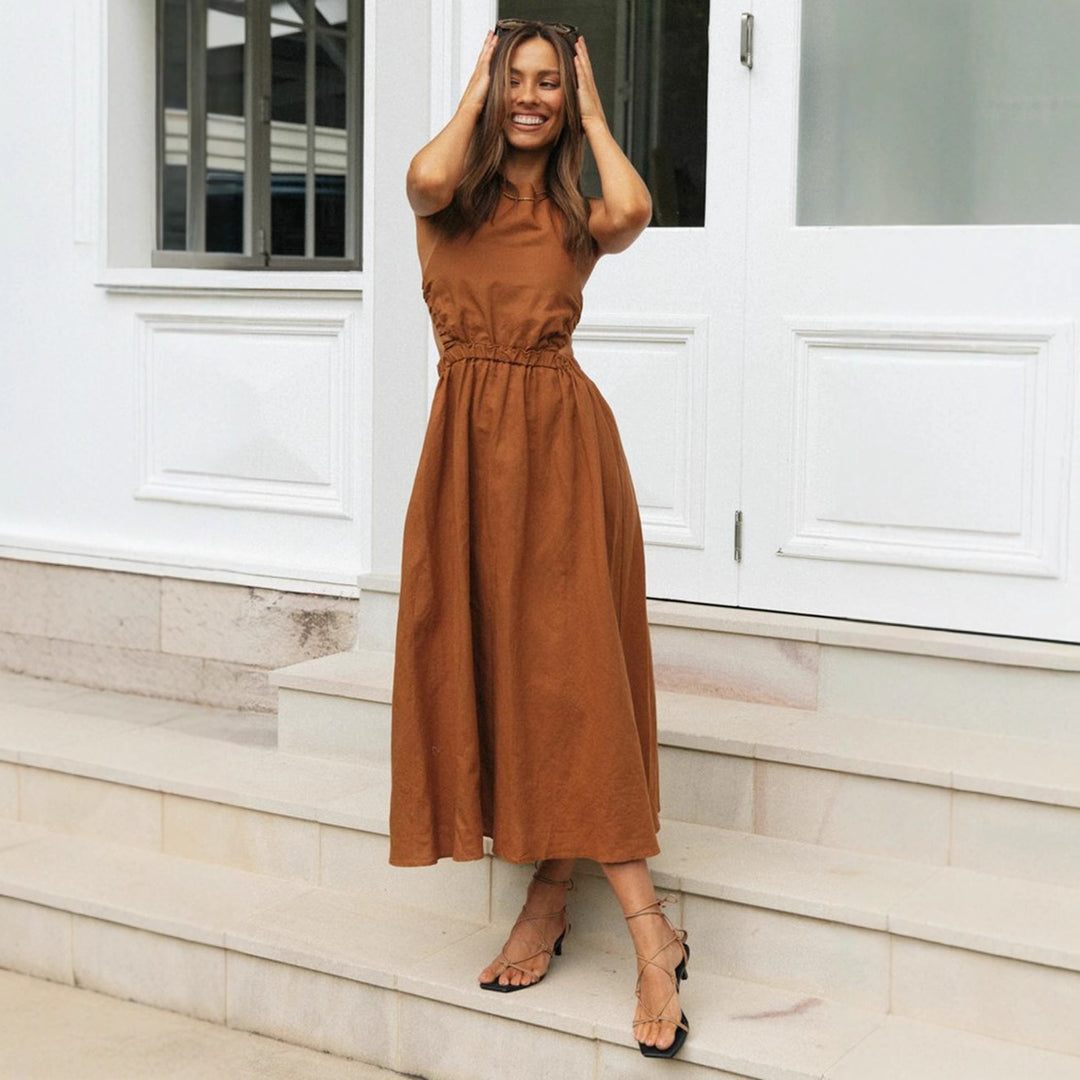 Damen elegantes Sommermaxikleid mit raffiniertem Schnitt und verstellbarem Taillenzug Drune