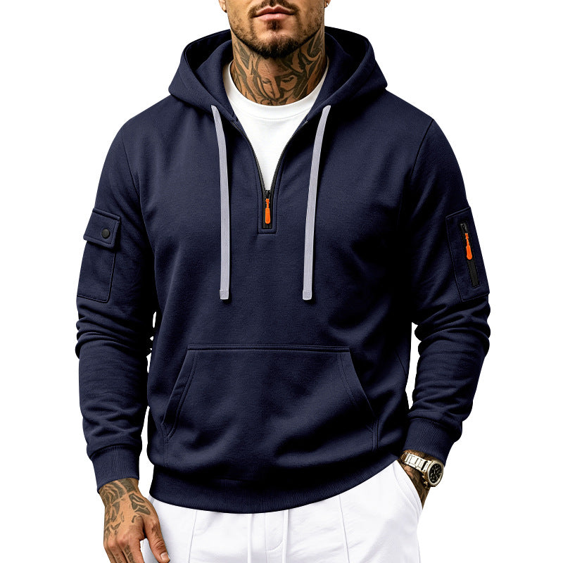 Herren Utility-Halbzip-Kapuzenpullover mit Ärmel-Taschen und Kängurutasche Drune