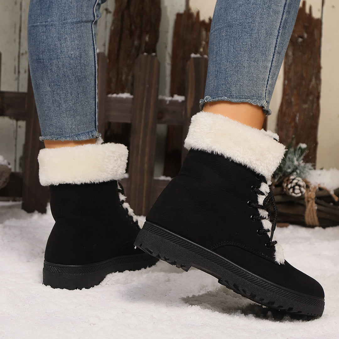 Damen Gefütterte Schnür-Boots mit Kunstfellkragen und robuster Profilsohle Drune