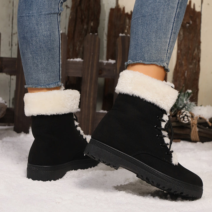 Damen Gefütterte Schnür-Boots mit Kunstfellkragen und robuster Profilsohle Drune