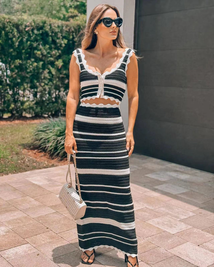 Damen Strickmaxi-Set mit dekorativen Ausschnitten und elegantem Design Drune
