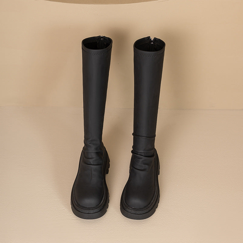 Damen hohe Gummistiefel mit rutschfester Profilsohle und elastischem Schaft Drune