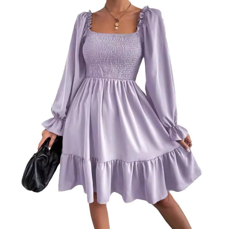 Damen Luftiges Minikleid mit Puffärmeln und Rüschendetails Drune