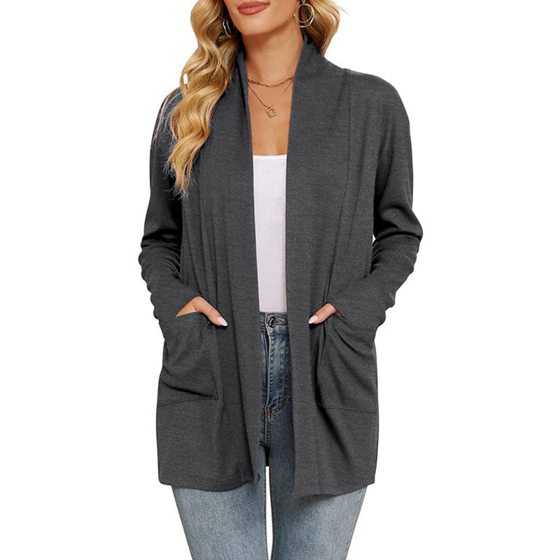 Damen lässiger Longcardigan mit Taschen Drune