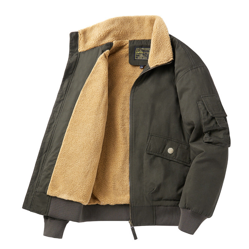 Herren  isolierte Sherpa-fütterte Zip-Front Feld Bomberjacke mit Klappentaschen Drune