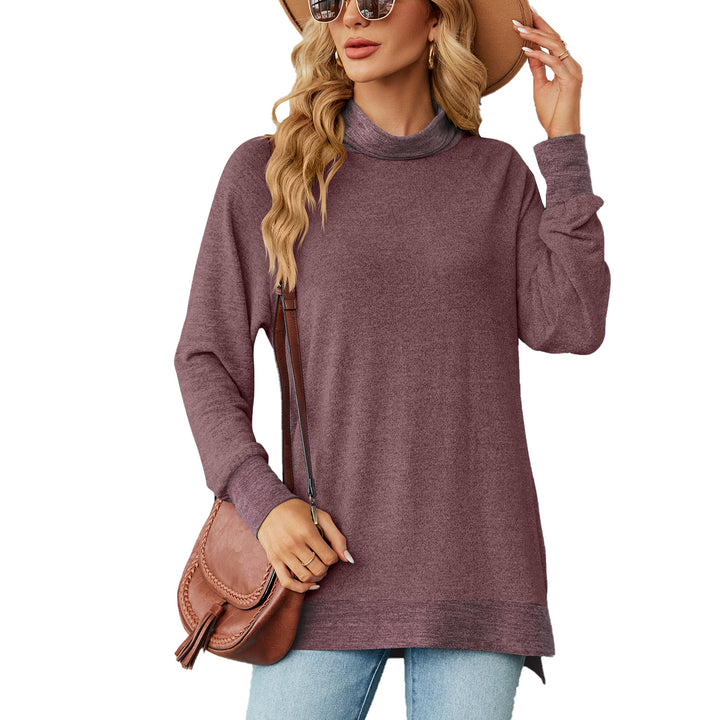 Damen Oversized Pullover mit hohem Kragen und Kontrastärmel Drune