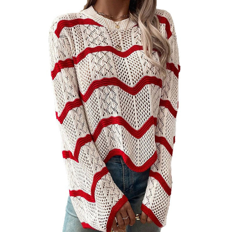 Damen Premium Strickpullover mit Wellenmuster und modischen Details Drune