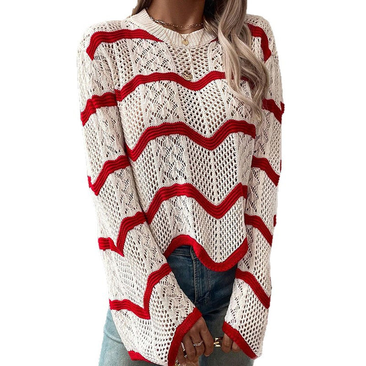 Damen Premium Strickpullover mit Wellenmuster und modischen Details Drune