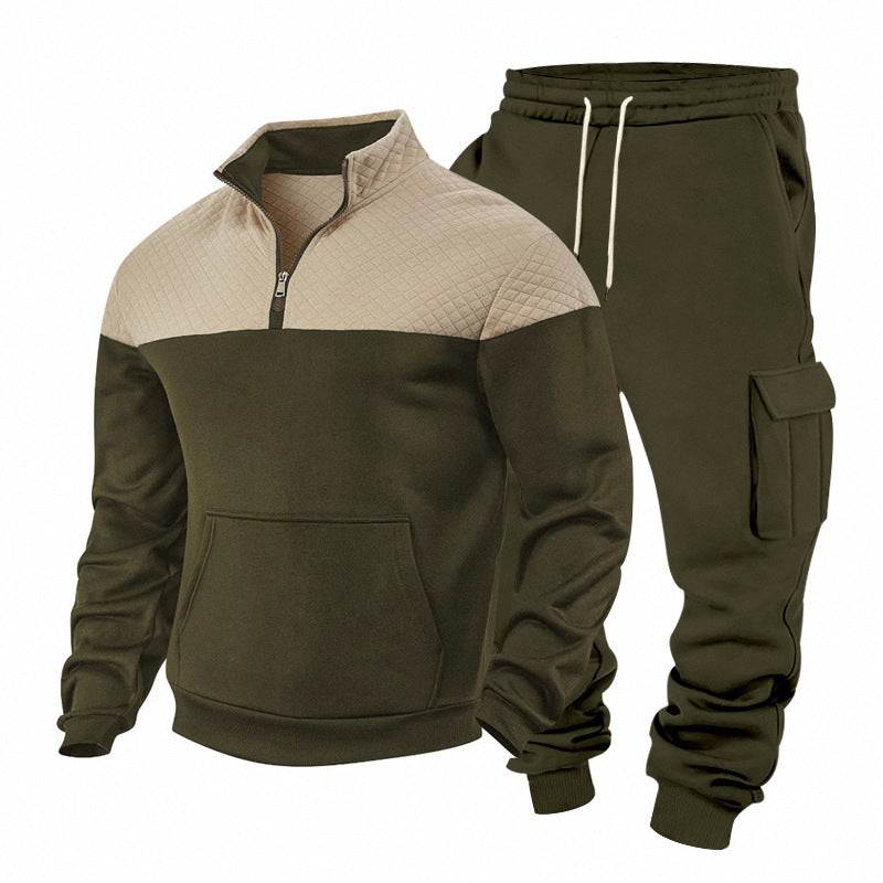 Herren Freizeit-Trainingsanzug mit Steppkragen und Cargo-Jogger Drune