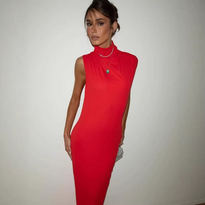 Damen figurbetontes Abendkleid mit elegantem Halsteinsatz Drune