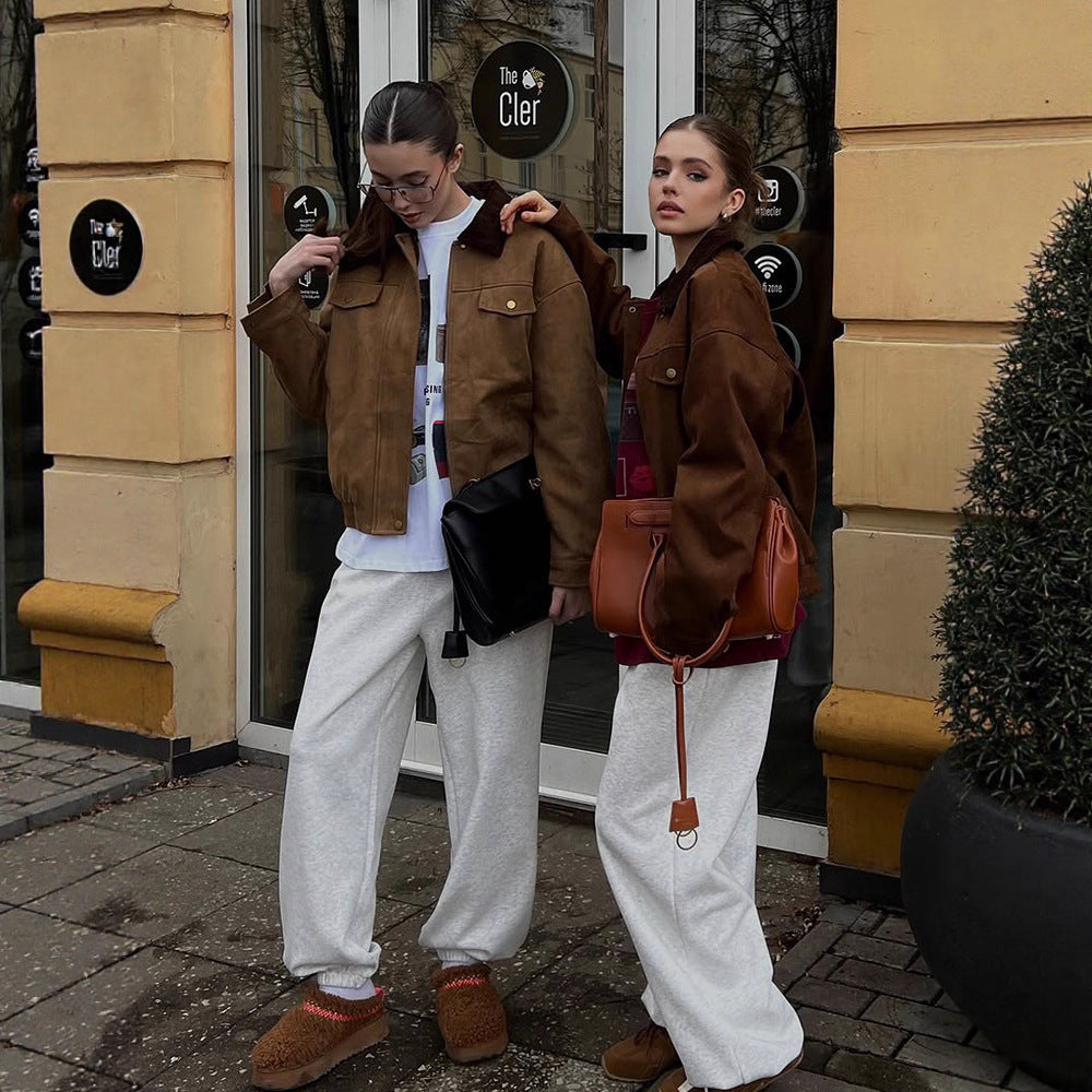 Damen Boxy-Suede-Blousonjacke mit Cordkragen und Teddyfutter Drune
