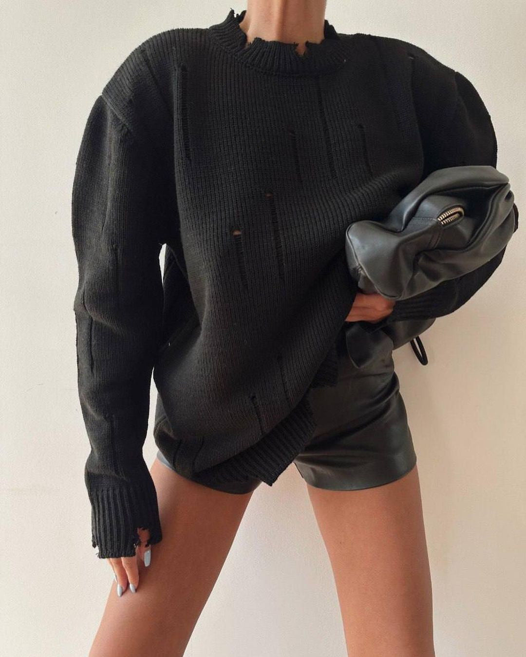 Damen Oversized Grobstrickpullover mit Distressed-Details und geripptem Saum Drune
