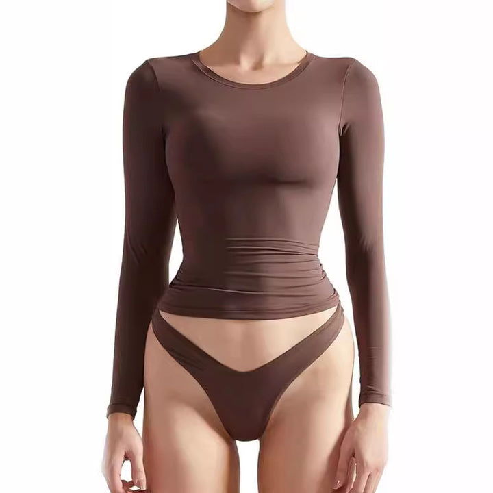 Damen Langarm-Top mit Raffung und figurbetontem Schnitt Drune